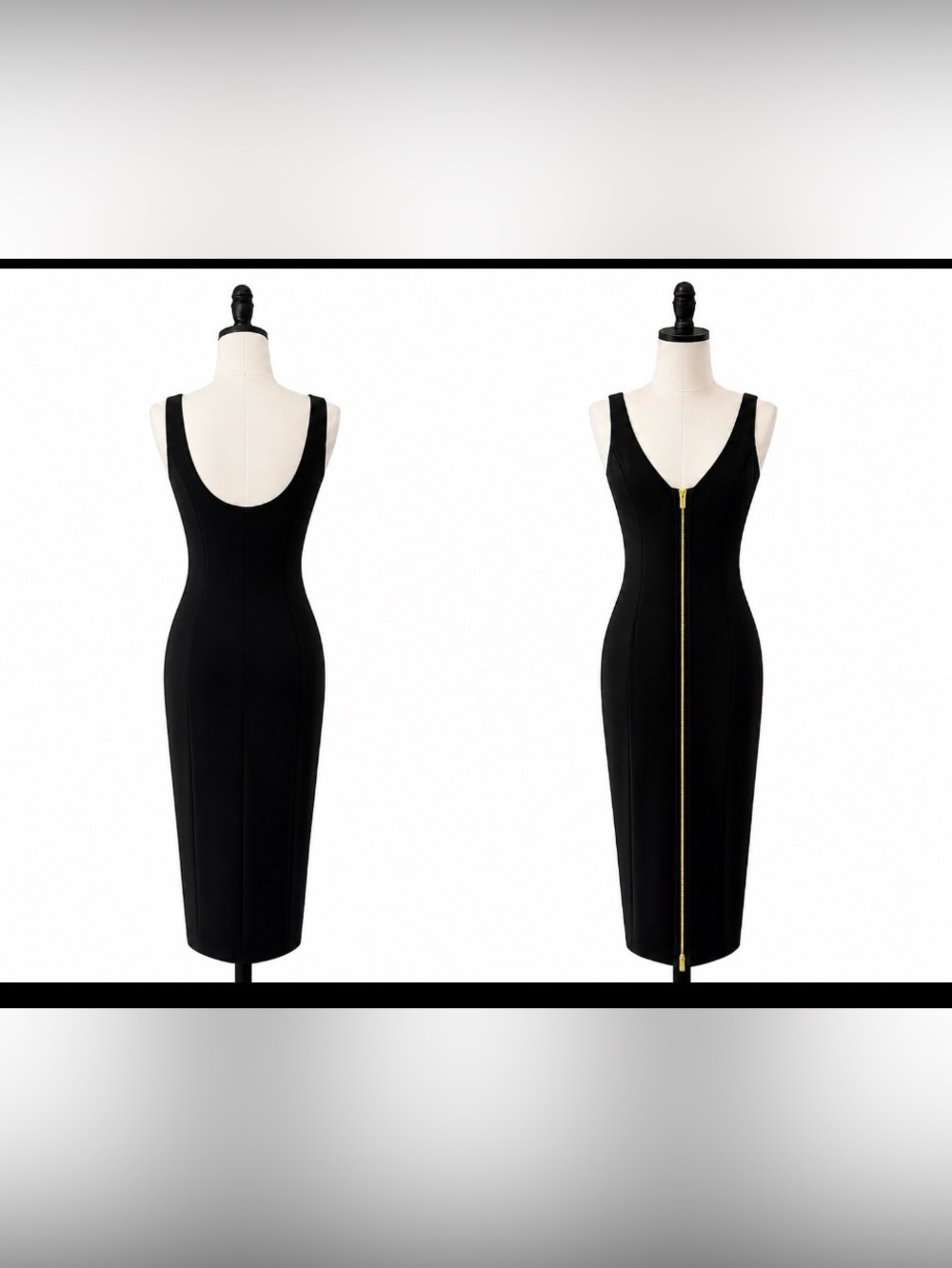 Black Sleeveless Midi Bodycon Dress with Back zipper